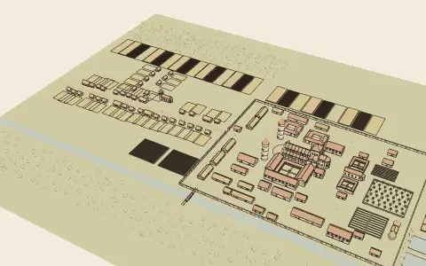 A Benedictine abbey on the Plan of St Gall: the town's model seen from above, drawn as an engraving