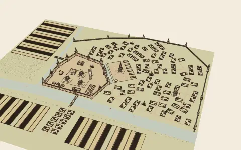 A Muscovite kremlin and its posad: the town's model seen from above, drawn as an engraving